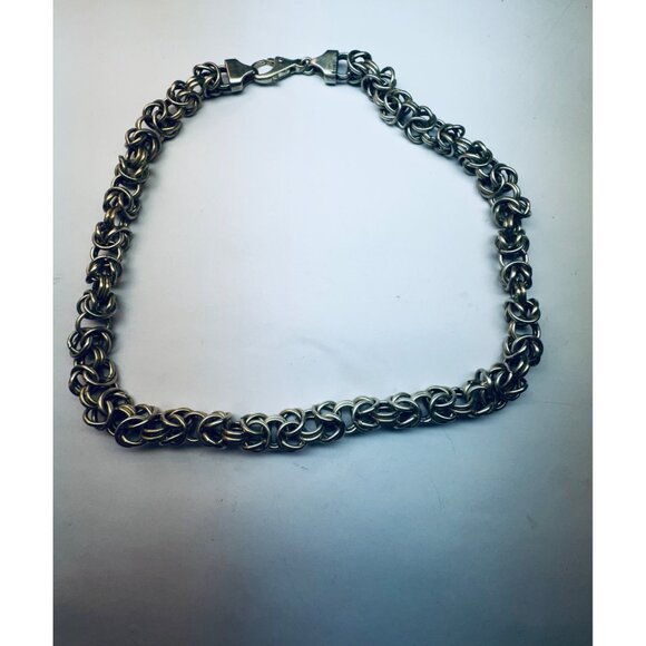 Estate Vintage Byzantine Sterling Silver 925 Necklace, Lobster Claw, 16" 42.6g H - Picture 4 of 8